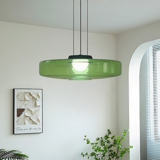 Bailey‌ 18 in. 30-Watt 1-Light Clear Green Glass Shade Pendant Light With Integrated LED Light, No Bulbs Included - 18 in