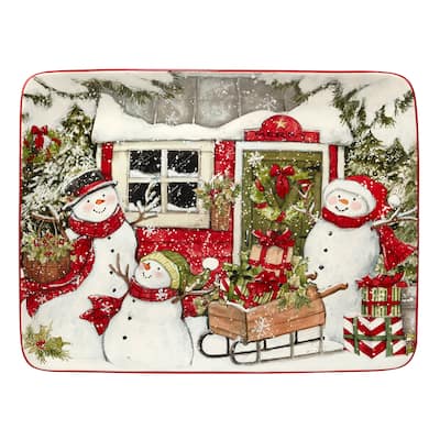 Certified International Snowman's Farmhouse 16" x 12" Oval Serving Platter