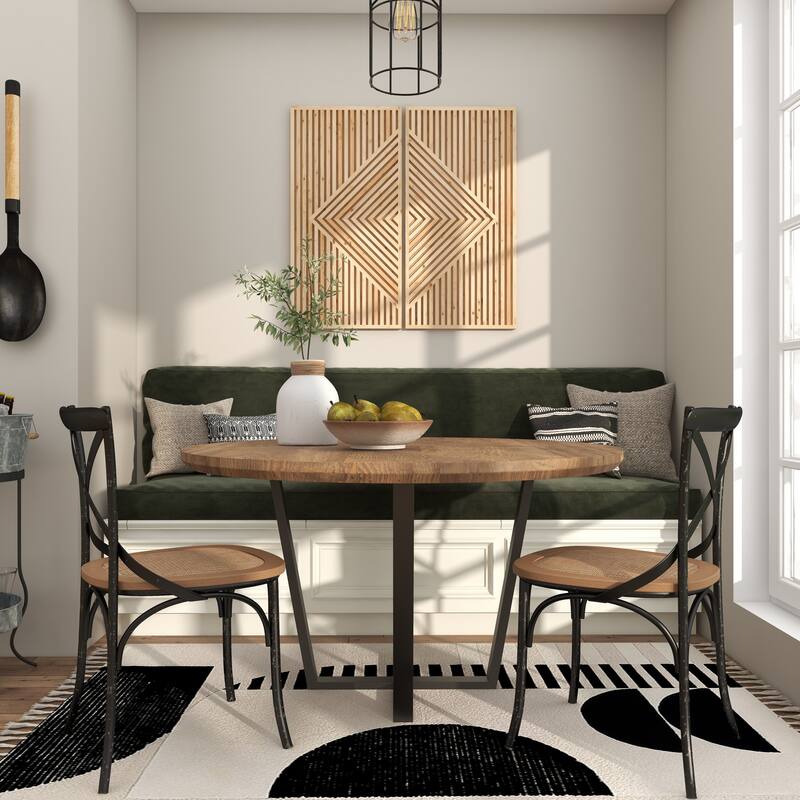 Brown Wood Carved Geometric Home Wall Decor (Set of 2)