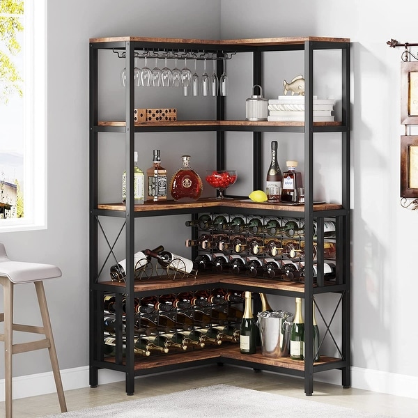 Large Corner Wine Rack 5 Tier L Shaped Industrial Freestanding