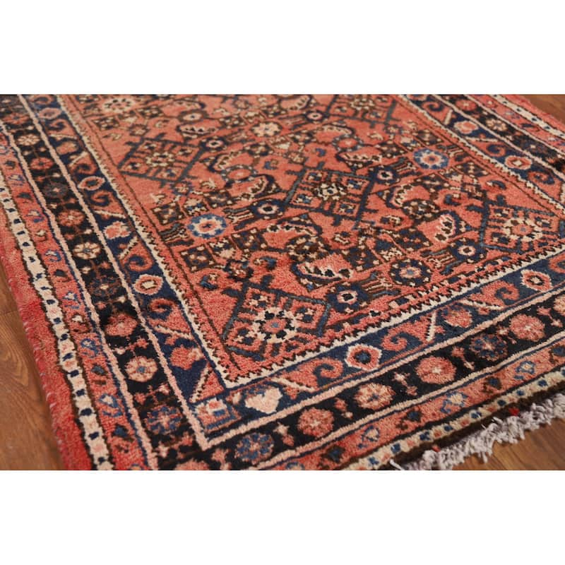 All-Over Geometric Hamedan Persian Runner Rug Handmade Wool Carpet - 2'8" x 9'9"