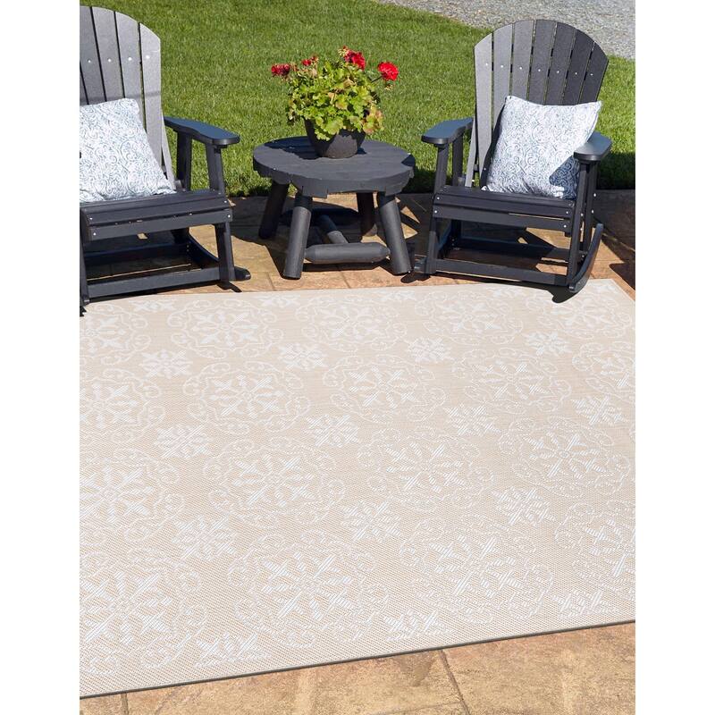 World Rug Gallery Transitional Geometric Textured Flat Weave Indoor/Outdoor Area Rug - 7'10"X10' - Natural
