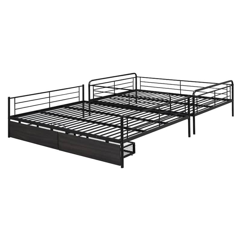 Metal Detachable Bunk Bed Frame, Full XL over Queen Iron Bunk Bed with 2 Storage Drawers, Divided Into 2 Individual Beds