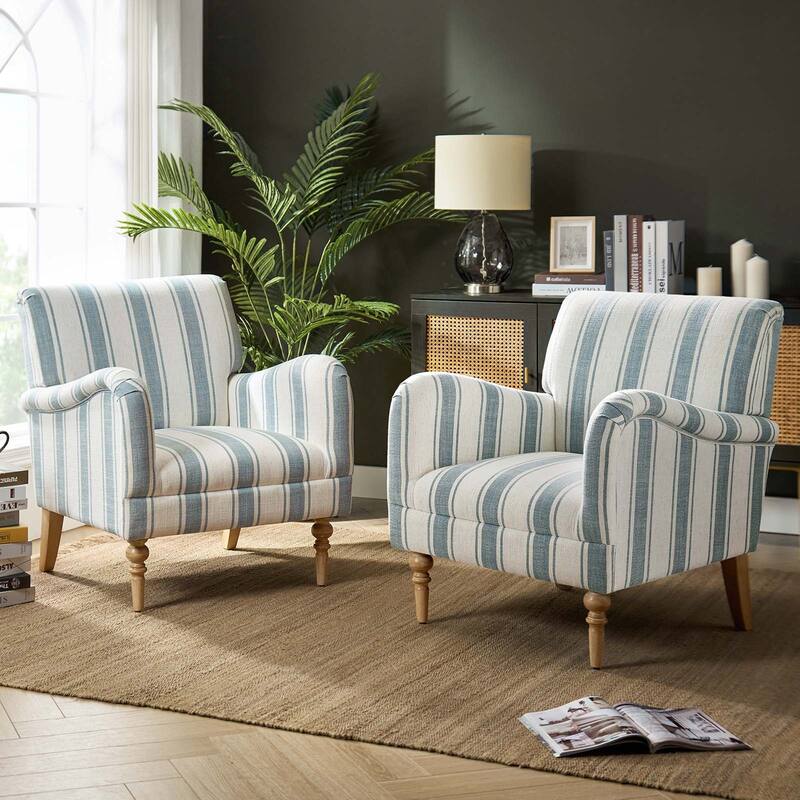 Seip Transitional Striped Arm Chair with Spindle Wood Legs Set of 2 by HULALA HOME