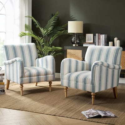 Seip Transitional Striped Arm Chair with Spindle Wood Legs Set of 2 by HULALA HOME