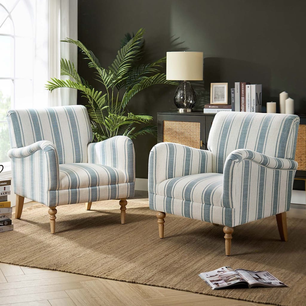 Seip Transitional Striped Arm Chair with Spindle Wood Legs Set of 2 by HULALA HOME