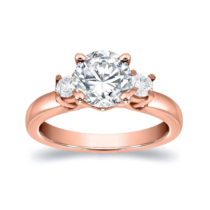 Auriya 14k Gold 1ct Moissanite and Diamond 3-Stone Engagement Ring 2/5ctw - Rose - 5
