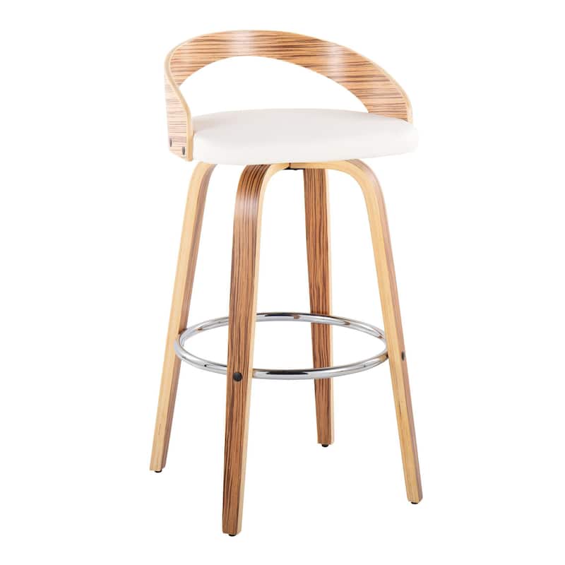 Carson Carrington Stavanger 30" Fixed-Height Bar Stool with Bent Wood Legs & Round Footrest (Set of 2) - White PU/Zebra Wood/Chrome