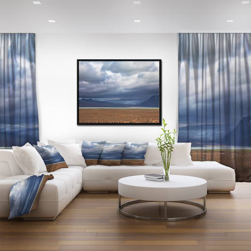 Designart "Stretch of Land under Blue Sky" Landscape Artwork Print on Framed Canvas