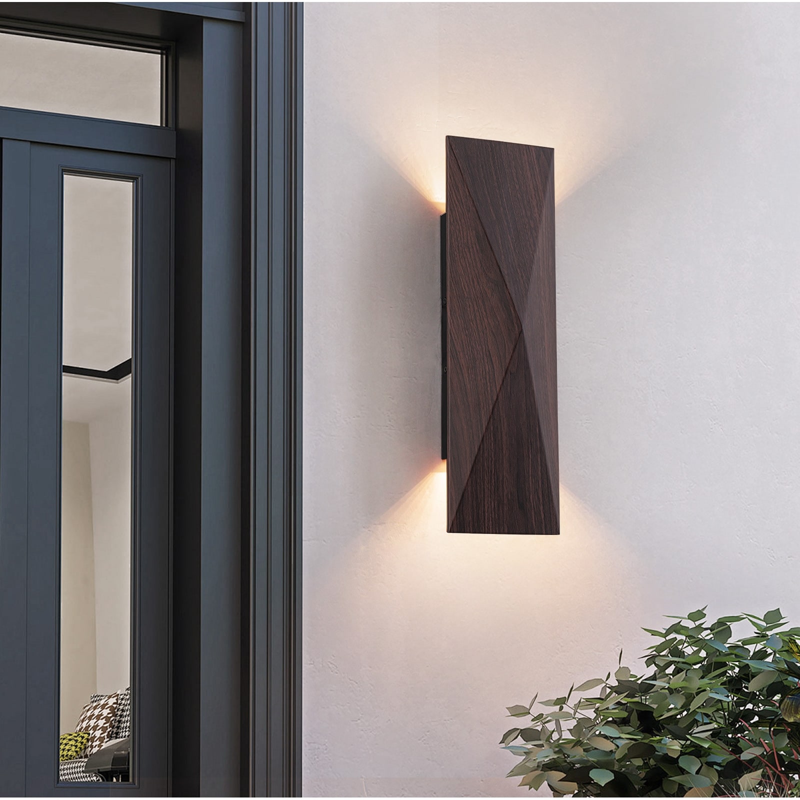 2-Light Integrated LED Walnut Outdoor Wall Sconce