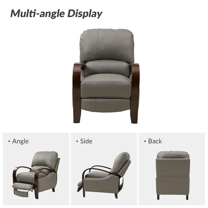 Alex Mid-century Modern Cigar Genuine Leather Manual Recliner with Wooden Curved Arms