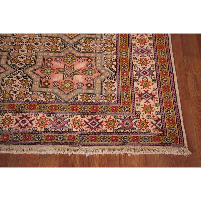 Geometric Anatolian Turkish Vintage Rug Handmade Beige Wool Carpet - 6'7" X 9'10"