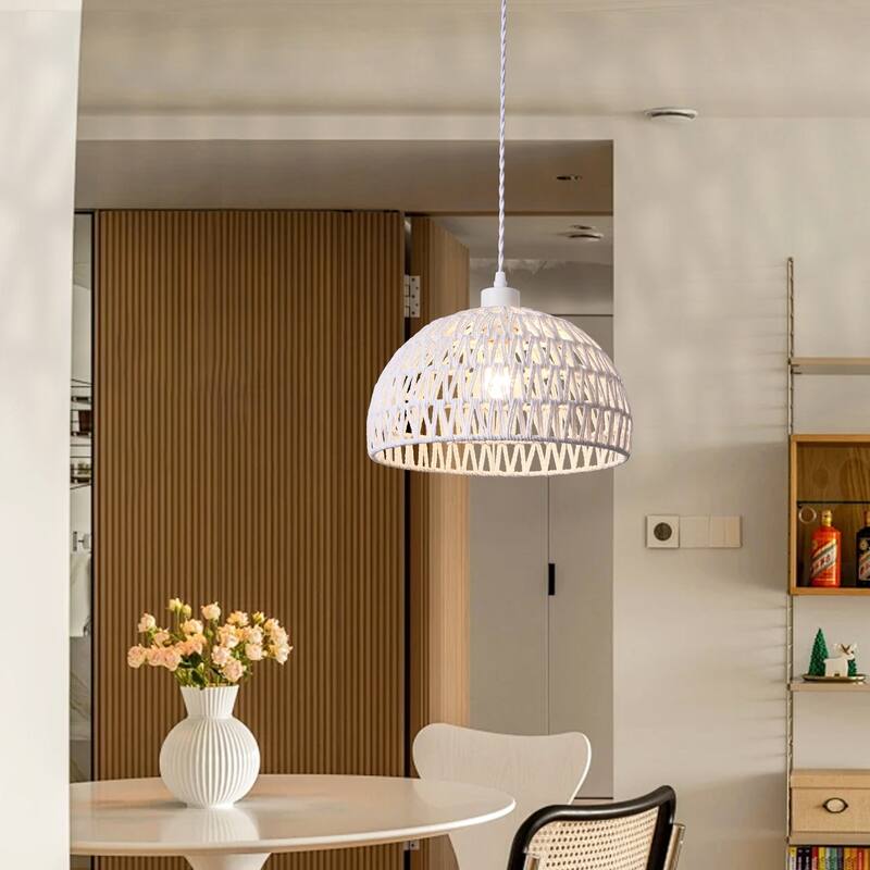 Plug in Handwoven Hemp Rope Lampshade Pendant Light with On/Off Switch