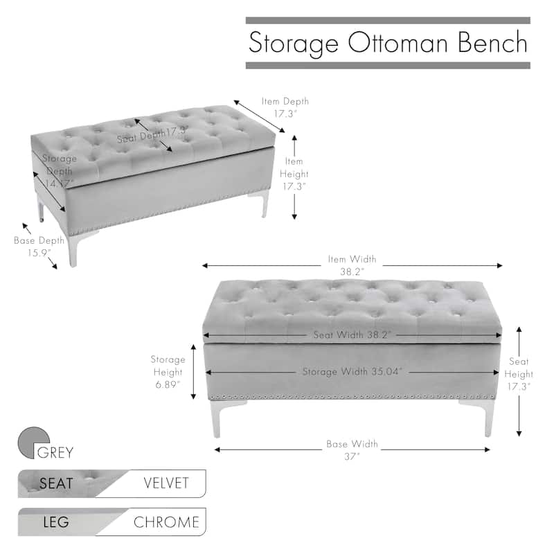 Porthos Home Helge Velvet Flip Top Storage Ottoman Bench with Chrome Legs