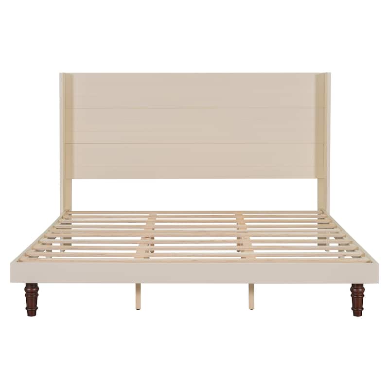 King Platform Bed with Elegant High Headboard & Comfortable Back
