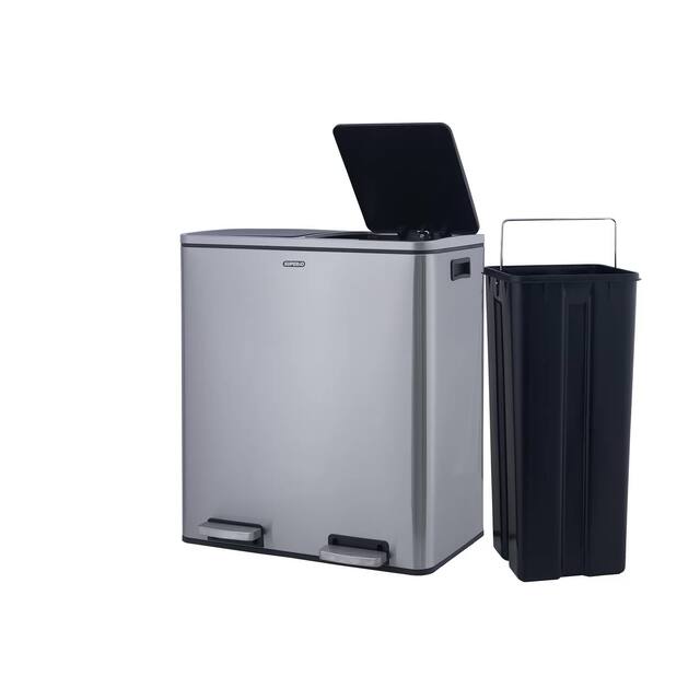 16 gal Deluxe 2 Compartment Stainless Steel Step Trash Can