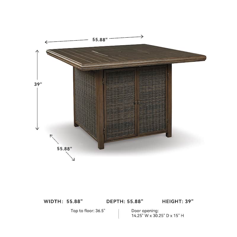 Signature Design by Ashley Paradise Trail Outdoor Medium Brown Square Bar Table with Fire Pit