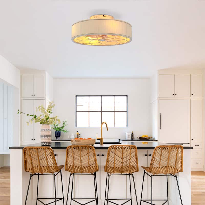 Cusp Barn 20'' Farmhouse Flush Mount Ceiling Fan with Light, Fabric Shade DC Motor Fandelier Ceiling Fan for Living room