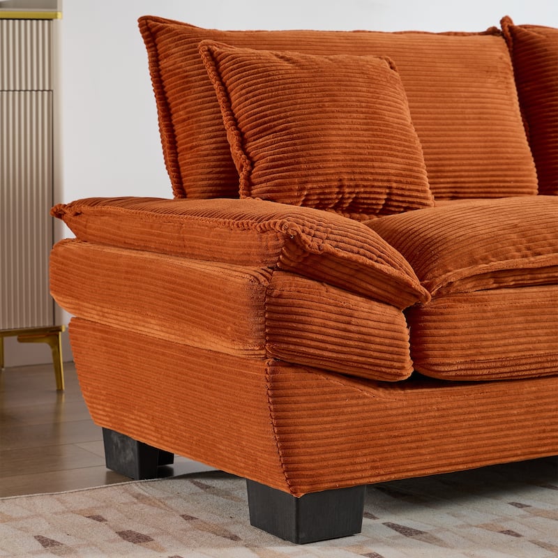 Corduroy Upholstered Loveseat Sofa, 2 Seater Sofa with Pillows, Deep Seat Sectional Sofa with Removable Cushions