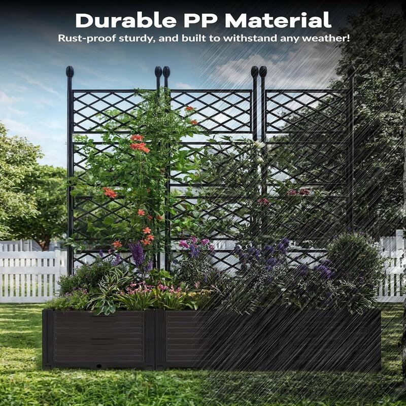 48 x16 x 63 in Modular Vertical Garden Kit 3-Pack Raised Planter Boxes with Trellis Panels