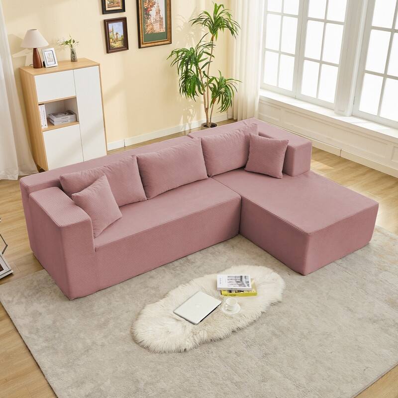 Mixoy W106'' Modern 2-Piece Free Combination Corduroy Upholstered L-Shaped Modular Sectional Sofa with Right Chaise and Pillow