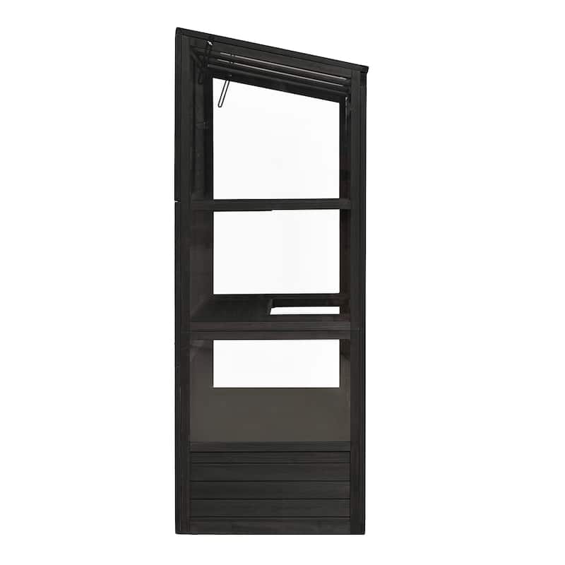 Outdoor Black Wooden Greenhouse with 4 Independent Skylights and 2 Folding Middle Shelves