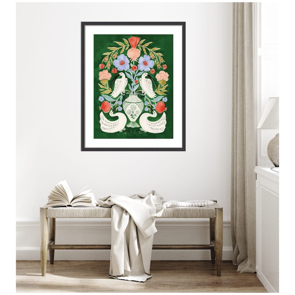 Kate and Laurel Floral Folklore Ibises and Swan by Jill Labieniec Framed Wall Art Print