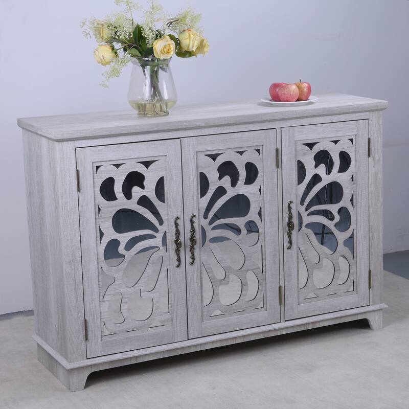 Spacious size countertop Sideboard with 3 mirrored doors adjustable shelves buffet cabinet, storage cabinet for living room