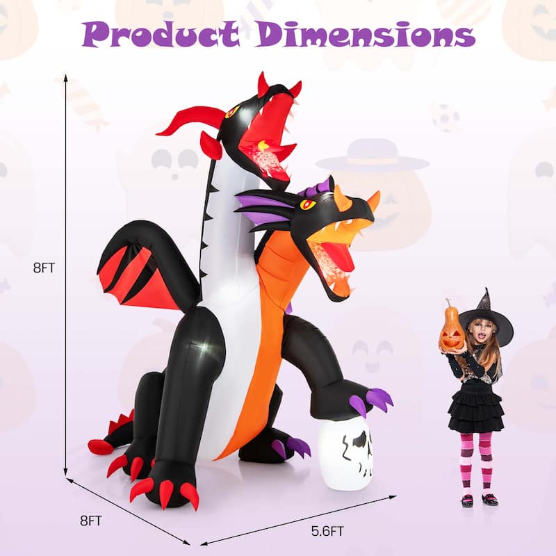 Costway 8 FT Inflatable Twin-Headed Dragon Decoration Giant Halloween - See Details