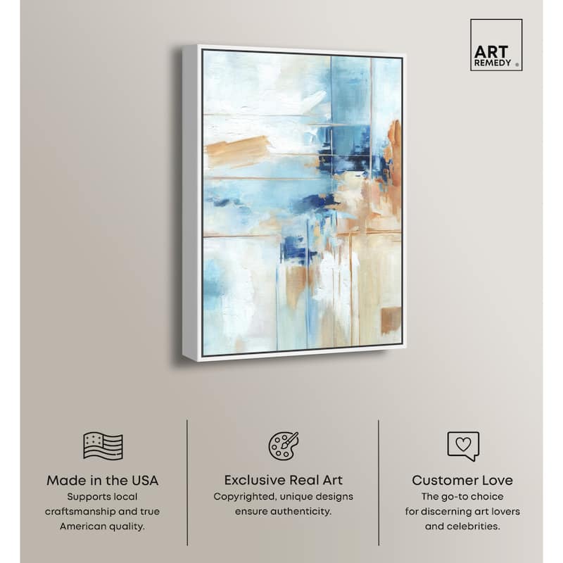 Art Remedy House Of Lines I Framed Blue Abstract 1 Piece Canvas Wall Art