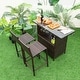 preview thumbnail 4 of 9, Costway Patio 3PCS Wicker Bar Set Height Table Two Stools with 3 Rows - See Details