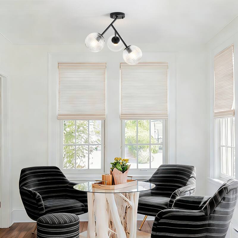 Modern 3-Light Semi-Flush Mount Light with Ribbed Glass Shades