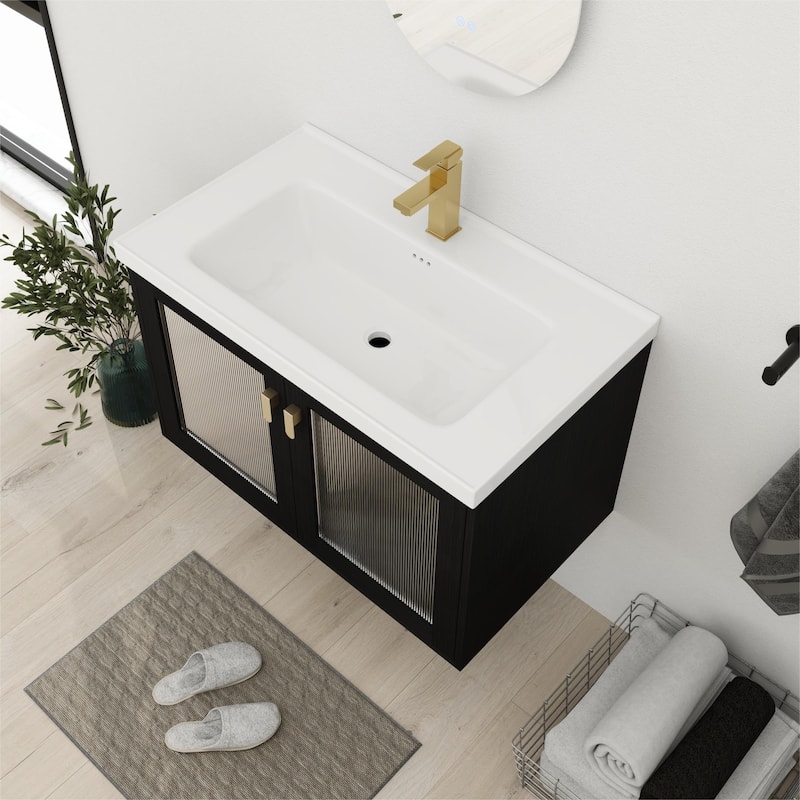 Bathroom Vanity With Sink In 28/32 Inch, Floating/Freestanding Bathroom Vanity With Soft Close Door
