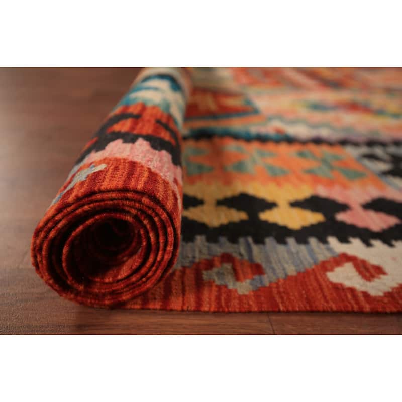 Geometric Kilim Oriental Area Rug Bedroom Flatweave Wool Carpet - 8'3" x 11'5"