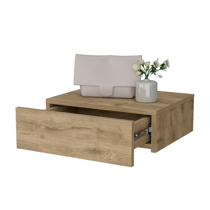 HomeRoots 5" Beige One Drawer Faux Wood Floating Nightstand