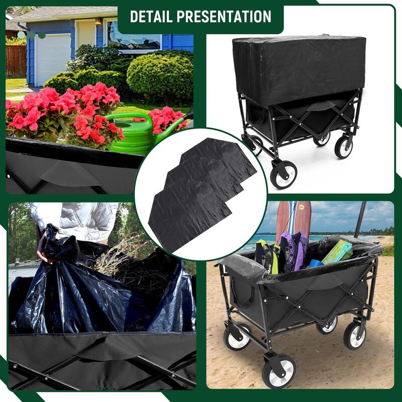 360lb Capacity Heavy-Duty Collapsible Wagon - with Storage Straps & 3-Piece Liner Bag Set
