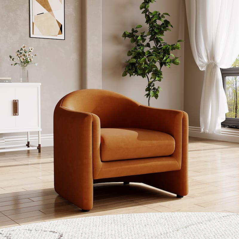 32.3" Wide Upholstered Barrel Boucle Velvet Accent Chair - Velvet - Orange&Velvet