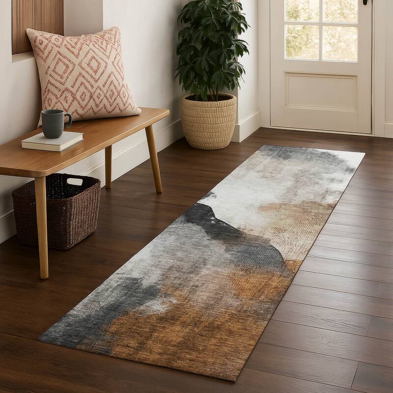 Premium Washable Super Soft Abstract Contemporary Mayfield Rug - Paprika - 2'3" x 7'6"