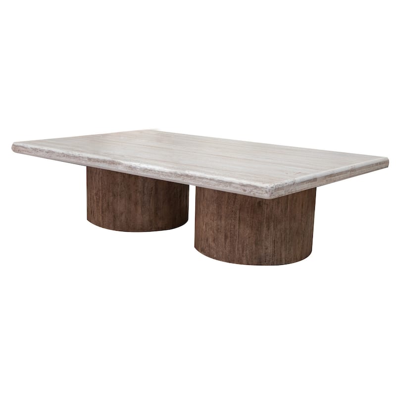 Kohl 67 Inch Cocktail Coffee Table, Solid Mango Wood, Light Cream, Brown