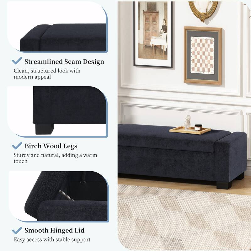 Rectangular Storage Ottoman - 50" Textured Fabric & Wood Base