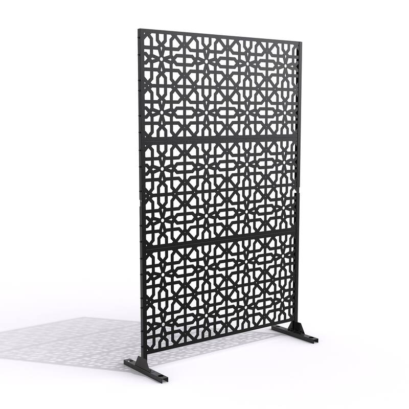 Black Metal Free Standing Outdoor Privacy Screen for Patio Garden