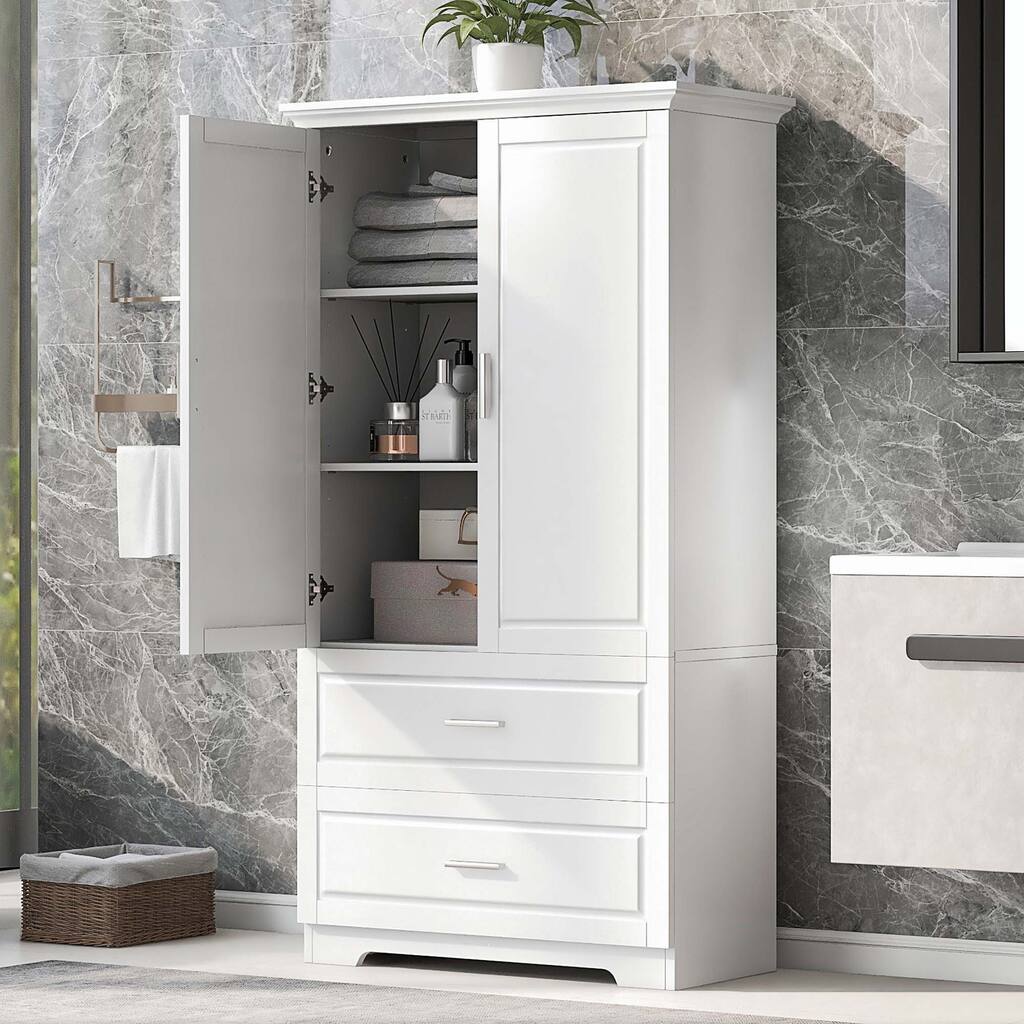 Tall Bathroom Storage Cabinet with Drawers and Adjustable Shelf