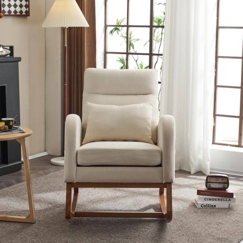 Accent Rocking Chair, Upholstered Nursery Glider Rocker, Orange and White - White