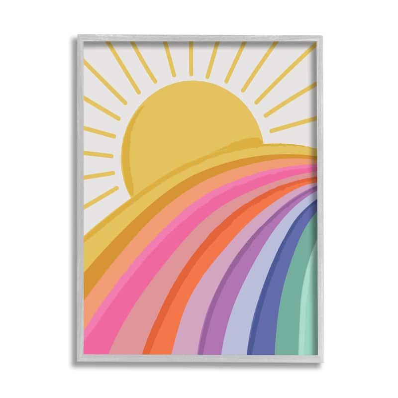 Stupell Rainbow Stripes Pattern Yellow Sunshine Rays Illustration Framed Wall Art - Multi-Color