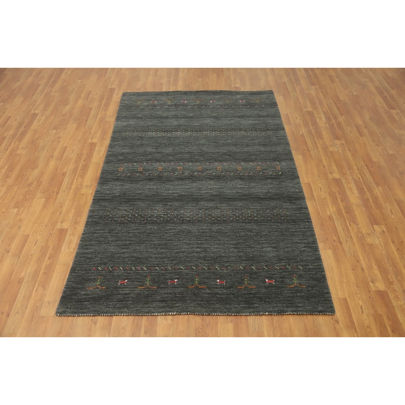 Hand Knotted Oriental 100% Wool Carpet Tribal Animal Pictorial Green Gabbeh Area Rug - 8' 4'' X 5' 1''
