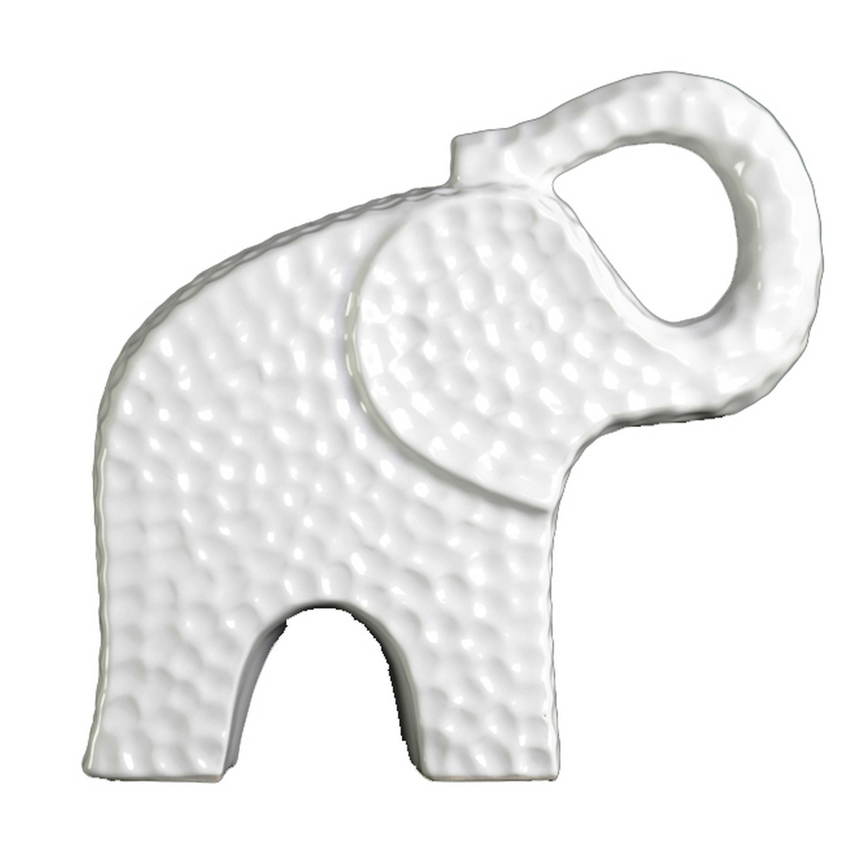 Edged Trumpeting Standing Elephant Figurine Small - White