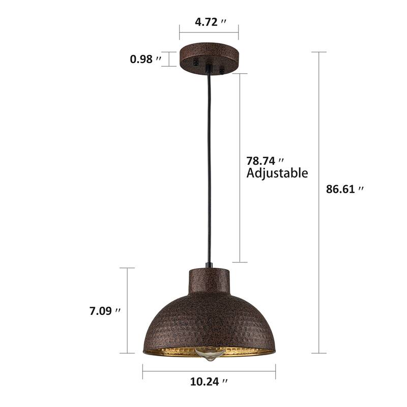 Industiral Farmhouse Small Hammered Dome Pendant Lights for Kitchen Island - Copper - W10.24"
