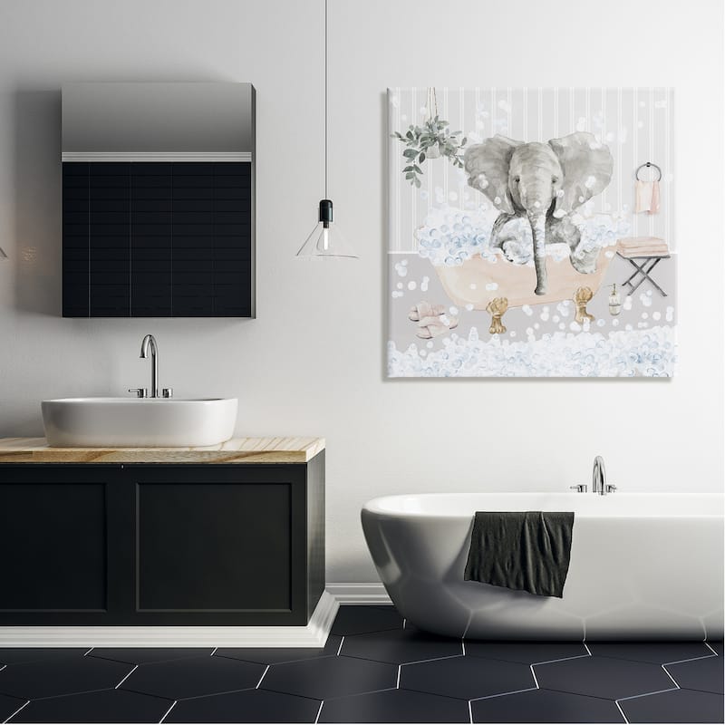 Stupell Fun Elephant Bubble Bath Tub Canvas Wall Art by Lanie Loreth