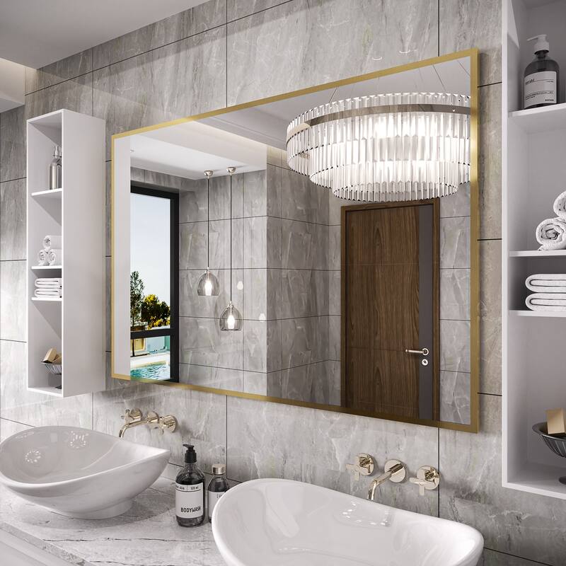 QuivaraView Wall Mounted Aluminum Frame Bathroom Vanity Mirror - 60" x 40" - Brushed Gold