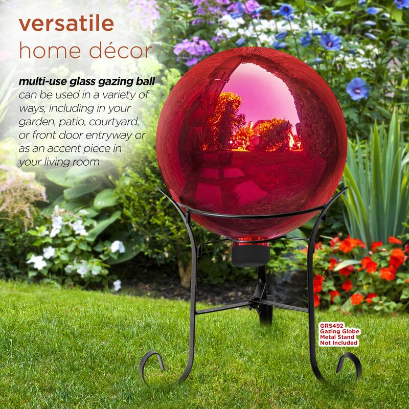 Alpine Corporation 10" Diameter Indoor/Outdoor Glass Gazing Globe Yard Decoration, Red